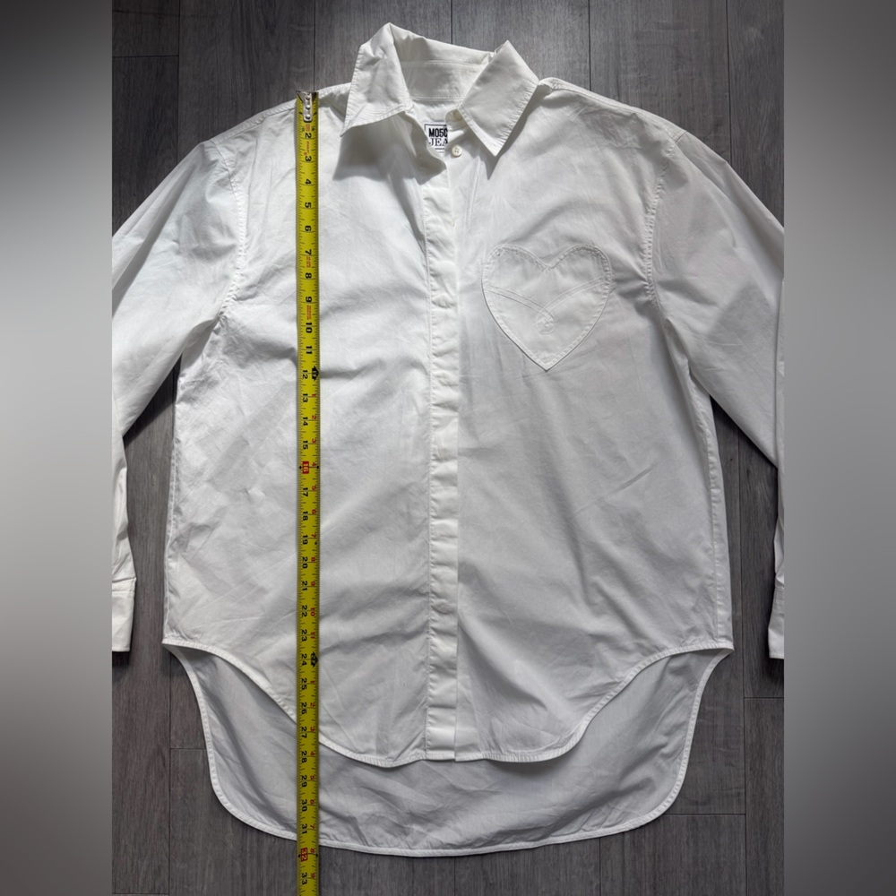 Moschino Jeans Heart Patch Cotton Shirt | Off-White Button Down | US 4 - Picture 10 of 13